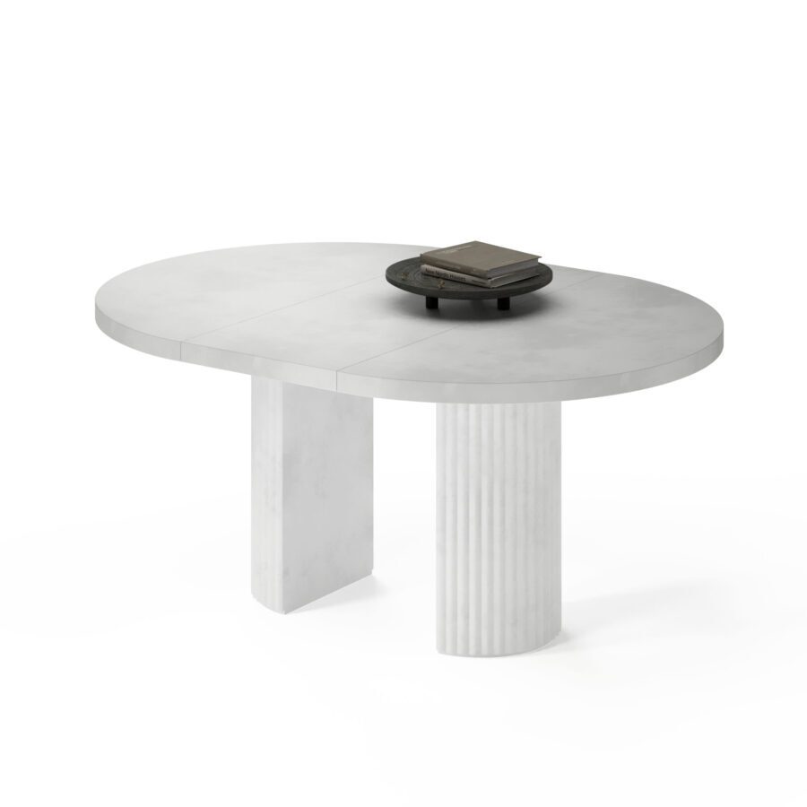 Dalim Extendable Table in Enamel: white base, concrete tabletop — photo 2