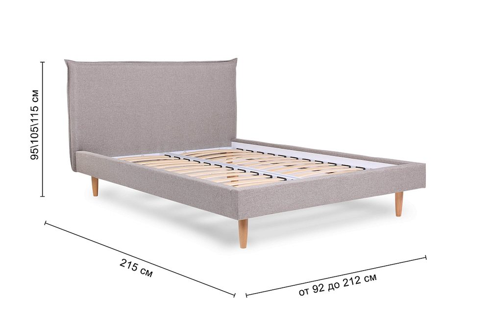 Narvik 15 Bed, grey with wooden legs