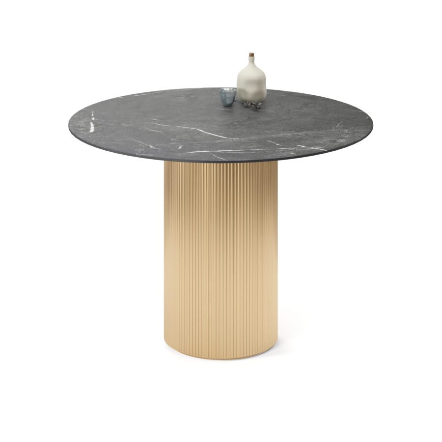 Aliya Round Table, enamel: gold base, black marble tabletop