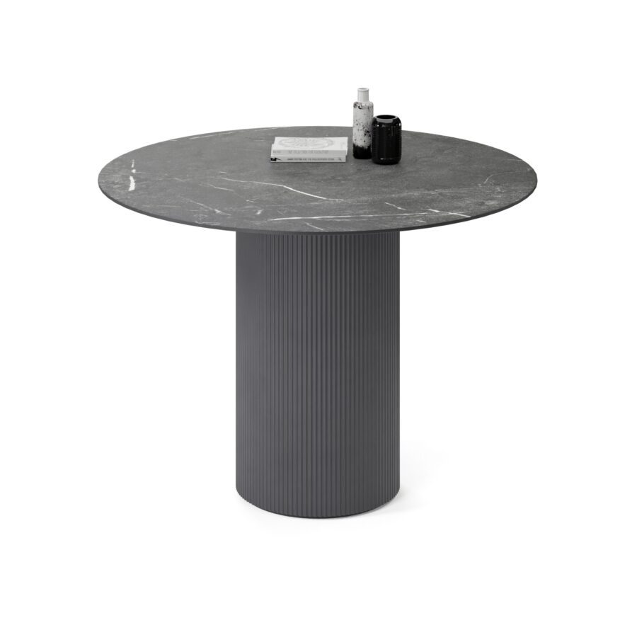 Aliya Round Table, enamel: graphite base, black marble tabletop