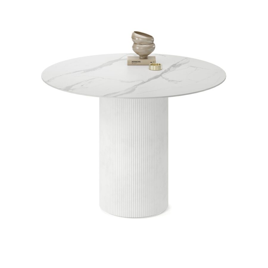 Aliya Round Table, enamel: white base, white marble tabletop