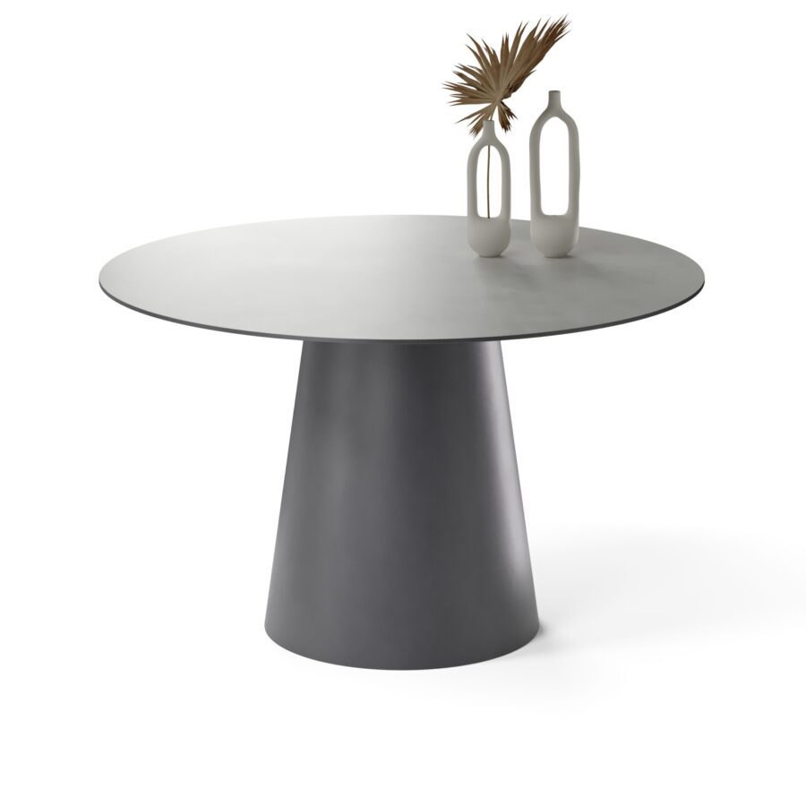 Alkor Round Table, enamel: graphite base, concrete tabletop