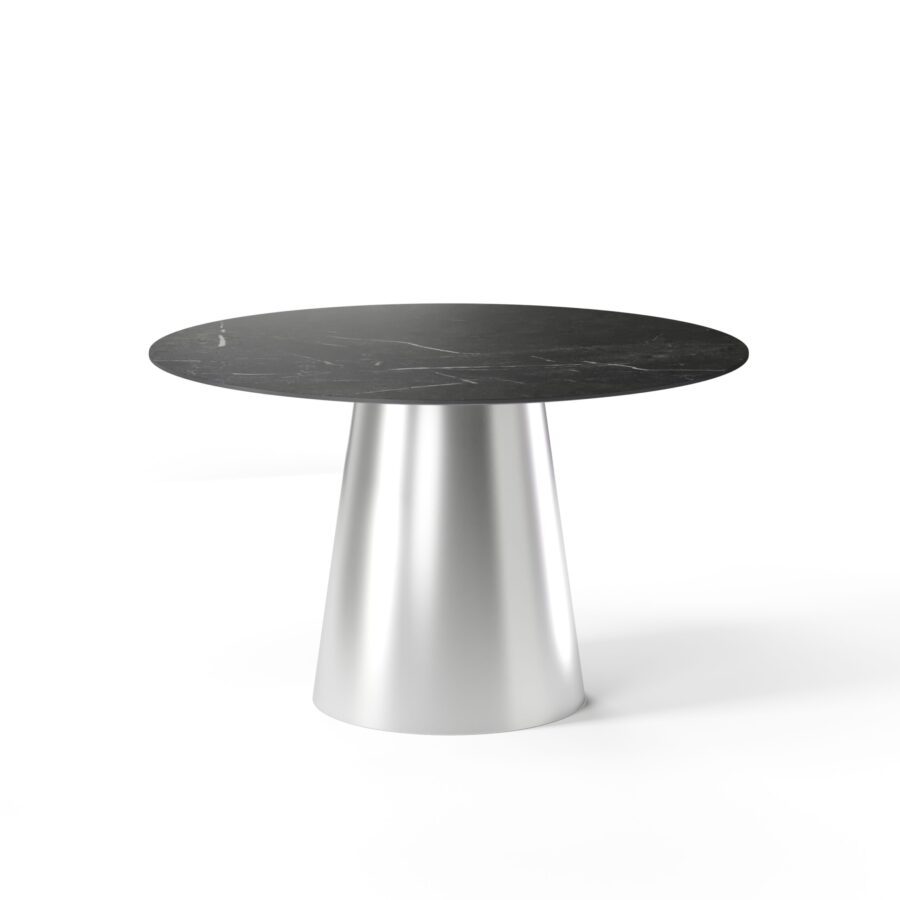 Alkor Round Table, enamel: silver base, black marble tabletop — photo 2