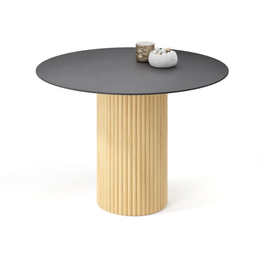 Felis Round Table in Knotless Oak, Graphite Tabletop