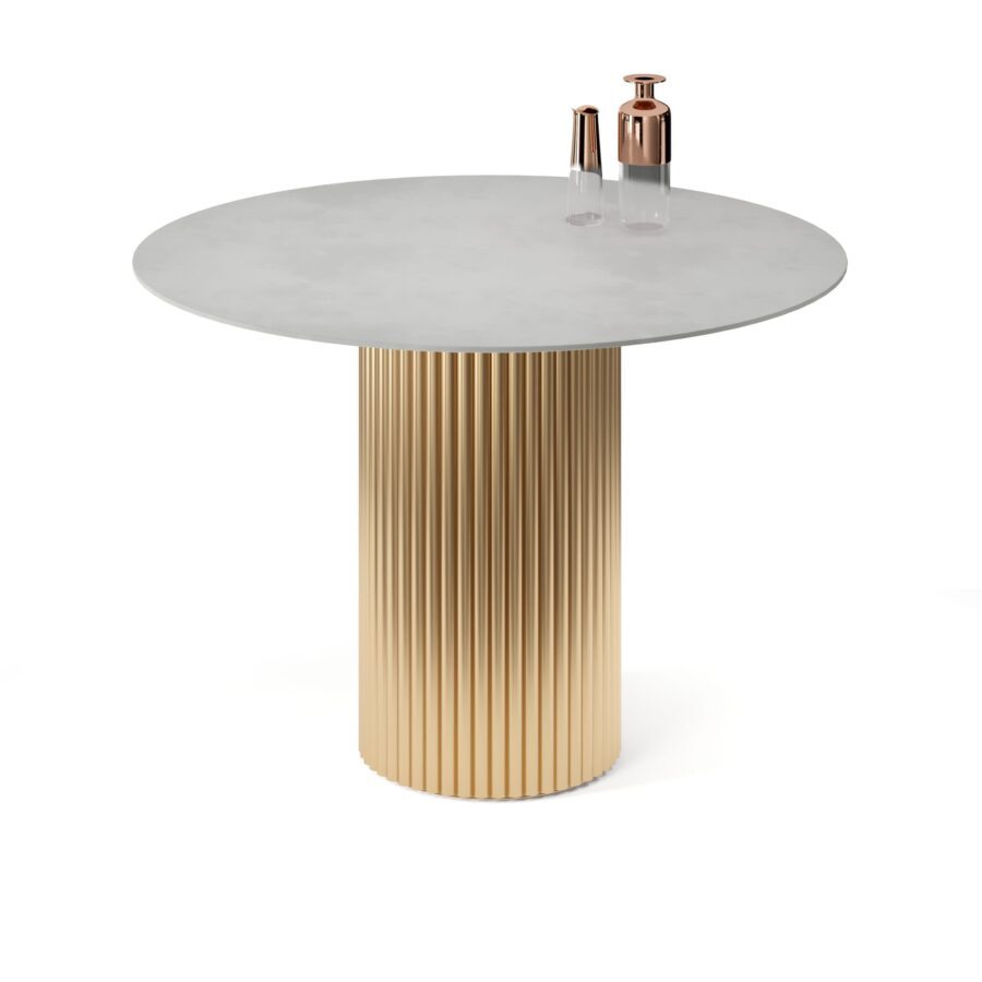 Felis Round Table in Enamel: Gold Base, Concrete Tabletop