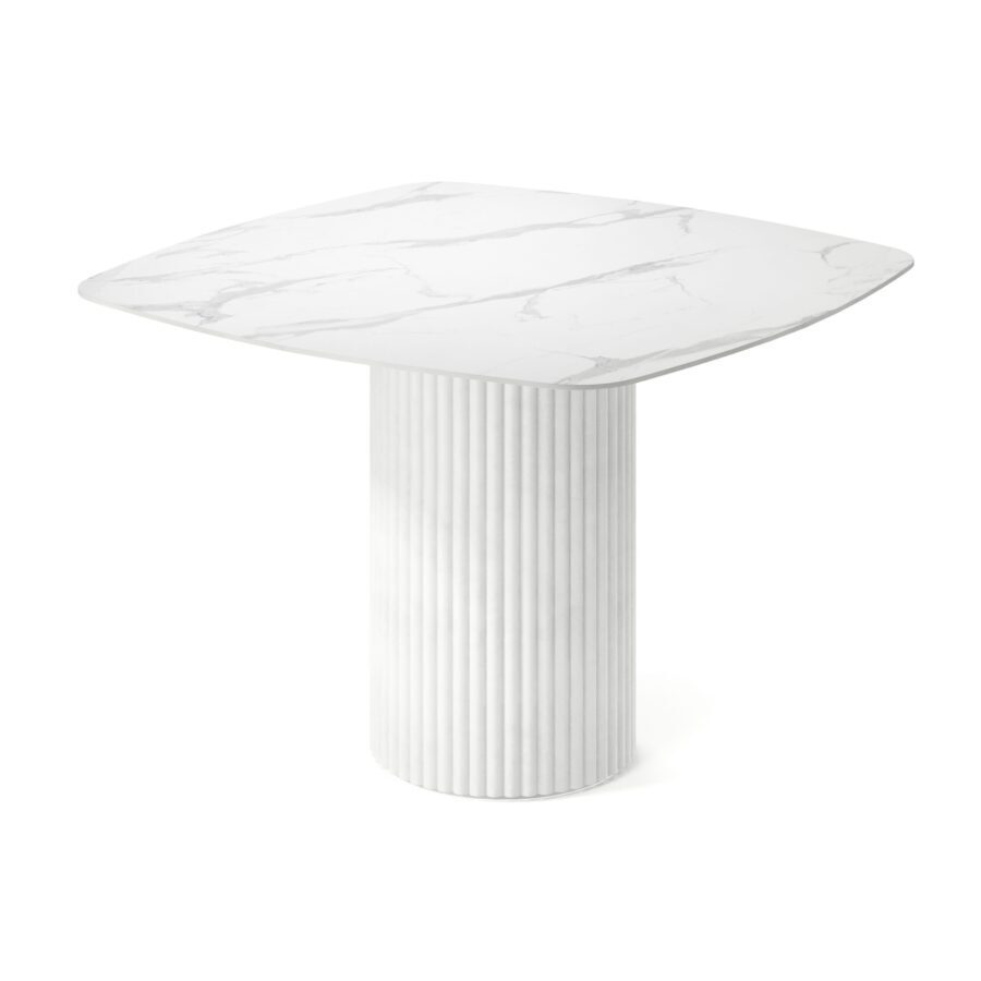 Felis square table in enamel: white base, white marble tabletop — photo 2