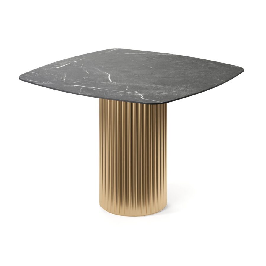 Kapella square table in enamel: gold base, black marble tabletop — photo 2