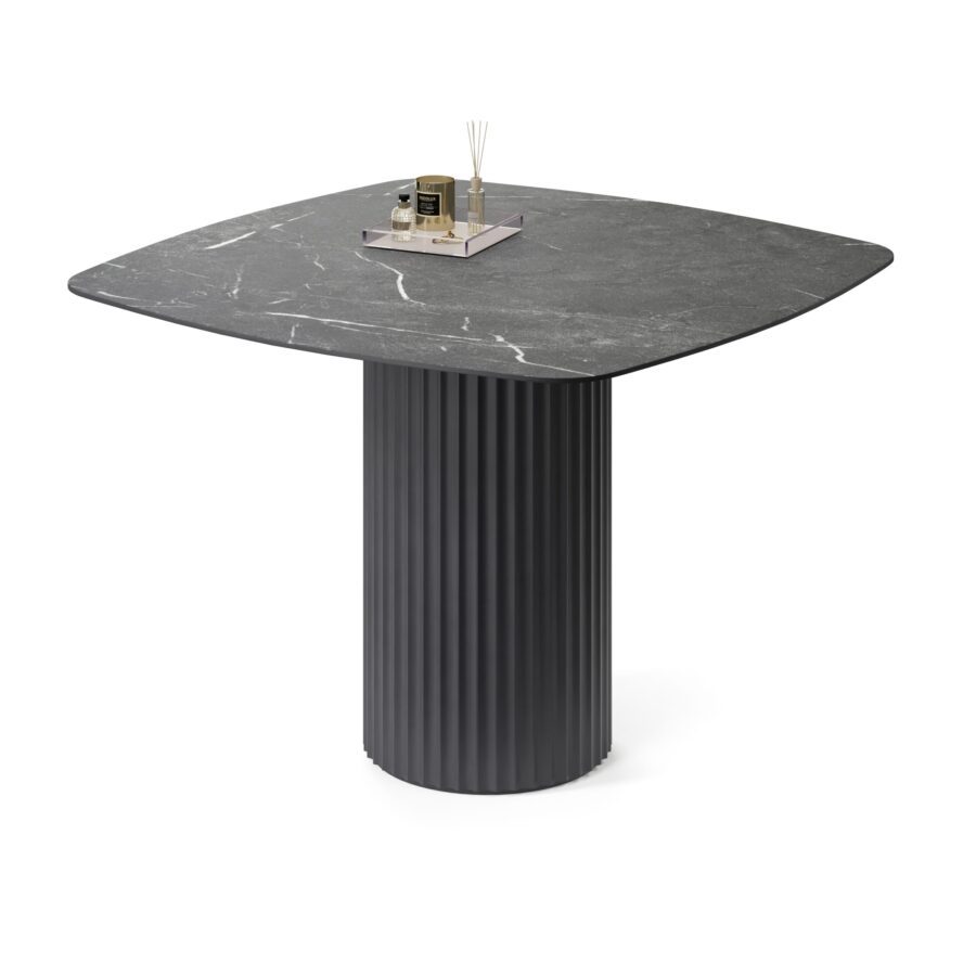 Kapella Square Table, enamel: graphite base, black marble tabletop