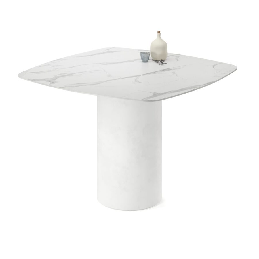 Vurren square table in enamel: white base, white marble tabletop