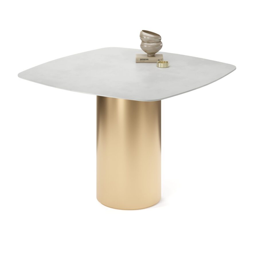 Vurren square table in enamel: gold base, concrete tabletop