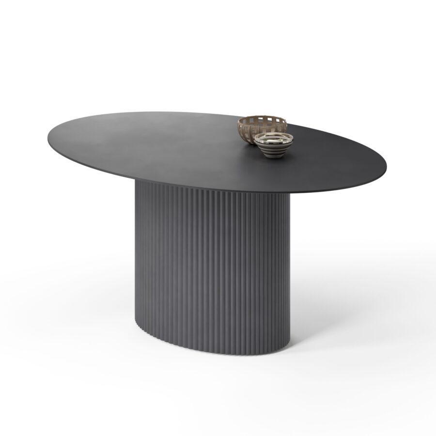 Errai oval table in enamel: graphite base, graphite tabletop