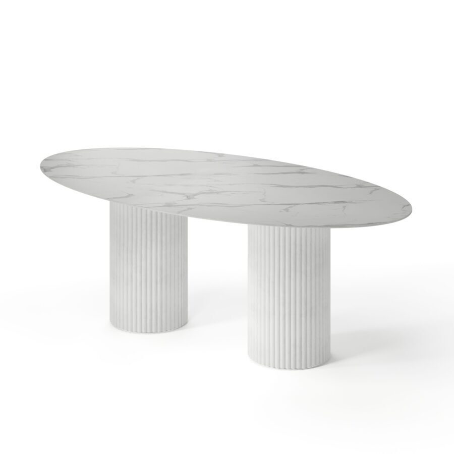 Hedus oval table in enamel: white base, white marble tabletop — photo 2