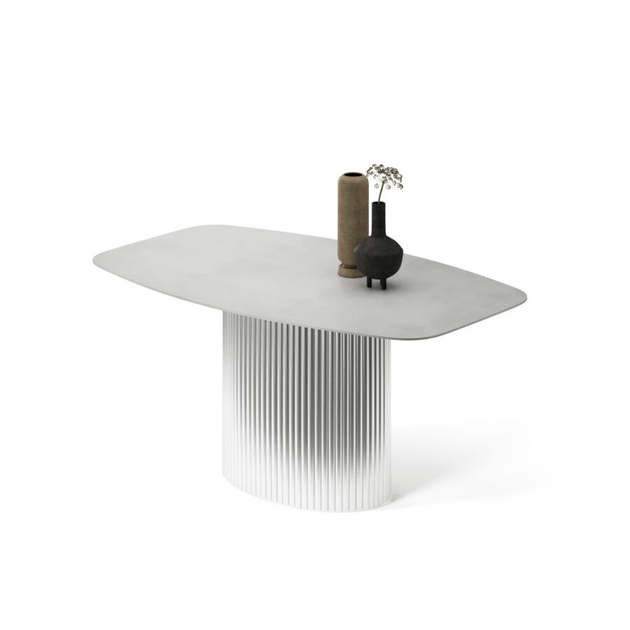 Errai rectangular table in enamel: silver base, concrete tabletop