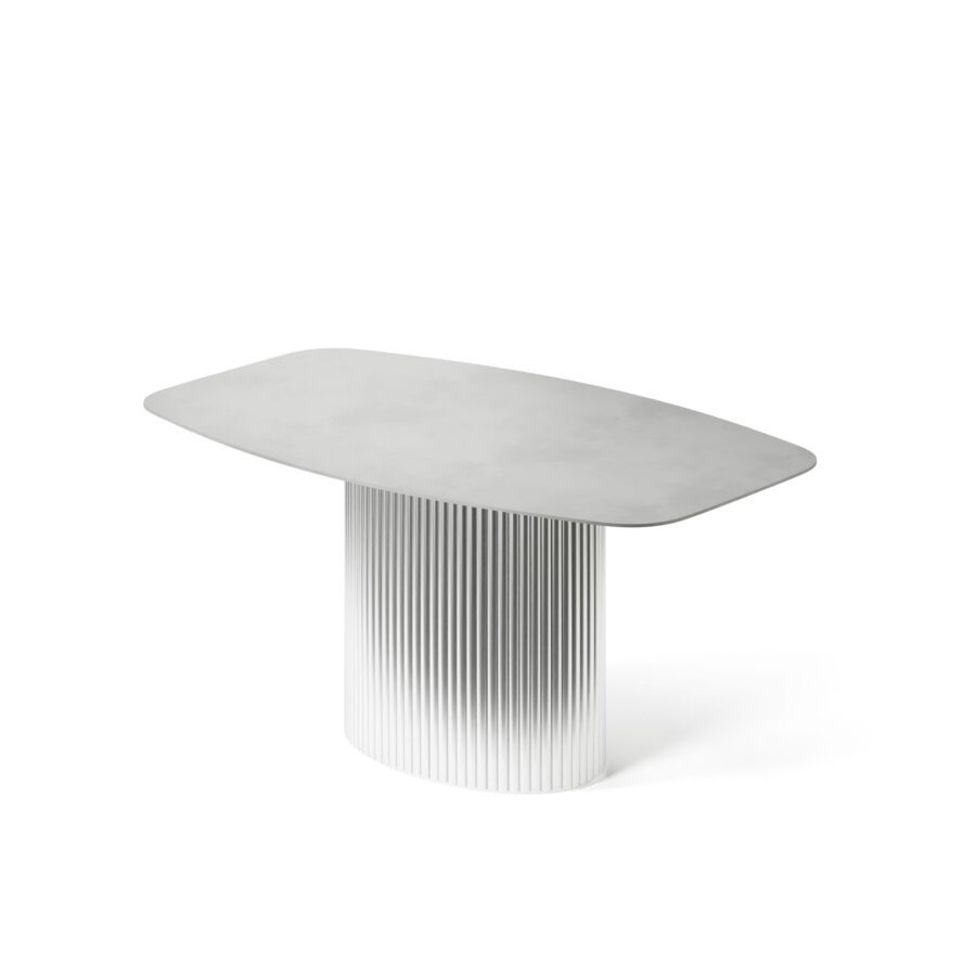 Errai rectangular table in enamel: silver base, concrete tabletop — photo 2