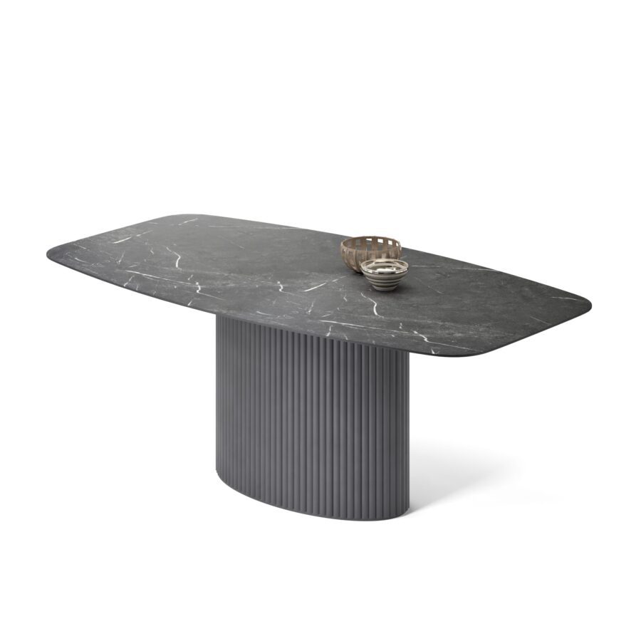 Errai rectangular table in enamel: graphite base, black marble tabletop