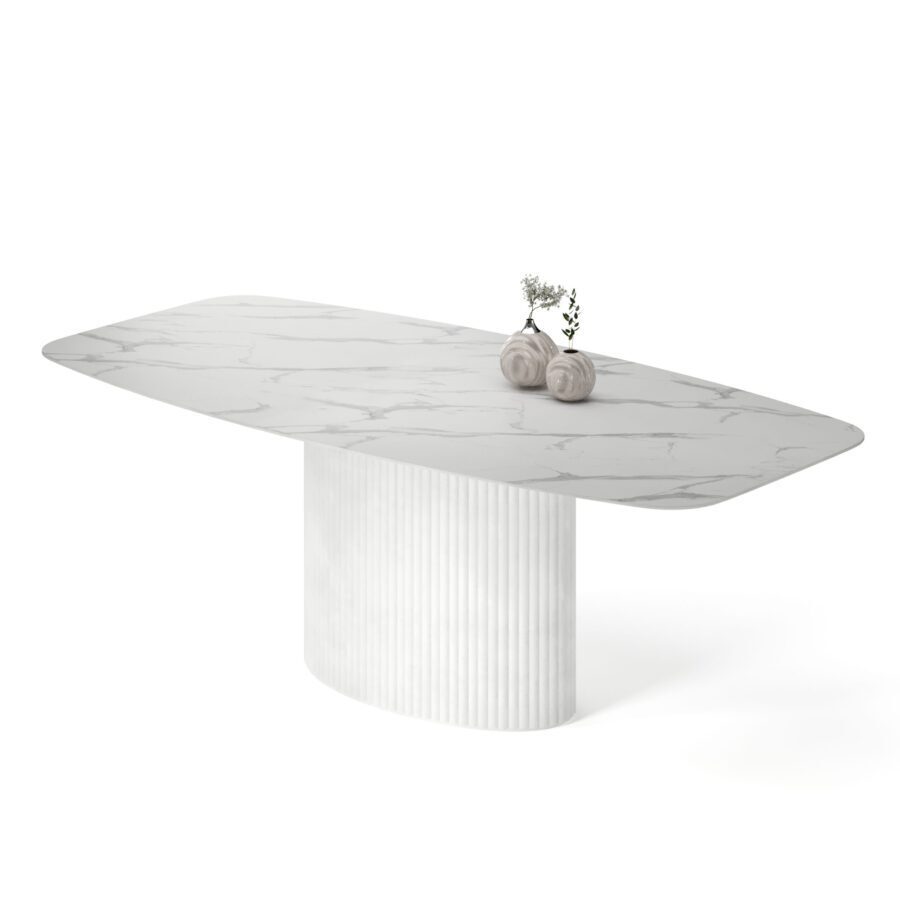 Errai rectangular table in enamel: white base, white marble tabletop