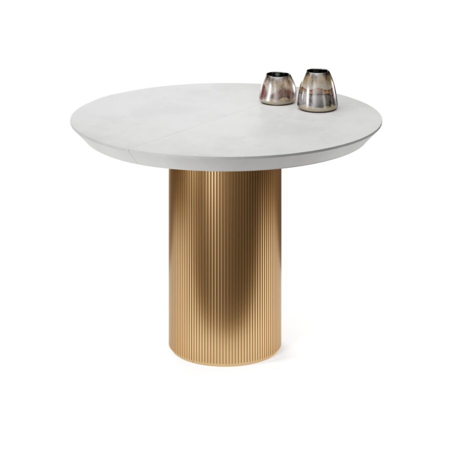 Extending table Adara in enamel: gold base, concrete tabletop