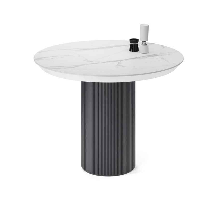 Extending table Adara in enamel: graphite base, white marble tabletop