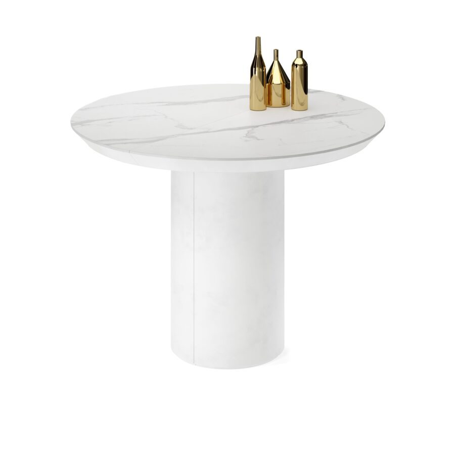 Extending table Anser in enamel: white base, white marble tabletop