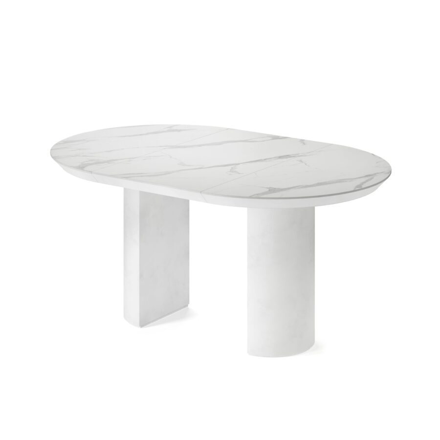 Extending table Anser in enamel: white base, white marble tabletop — photo 4