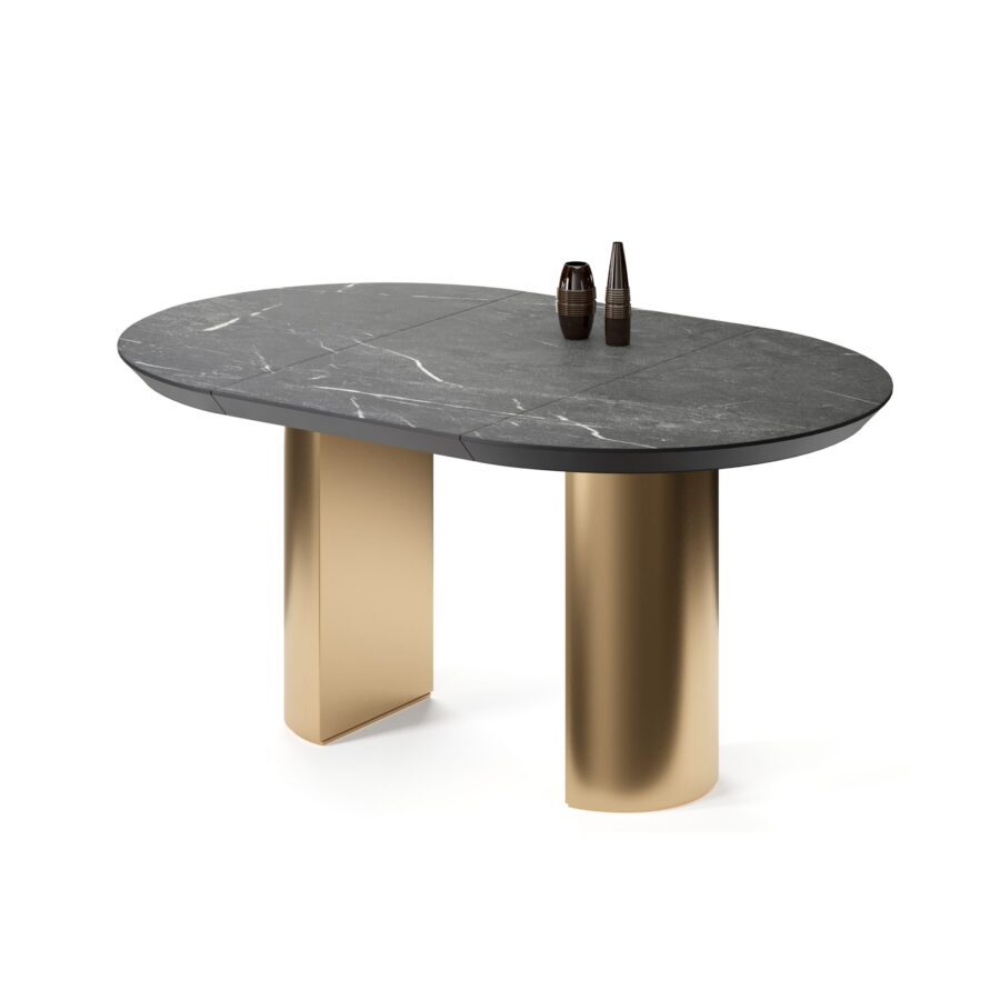 Extending table Anser in enamel: gold base, grey stone tabletop — photo 2