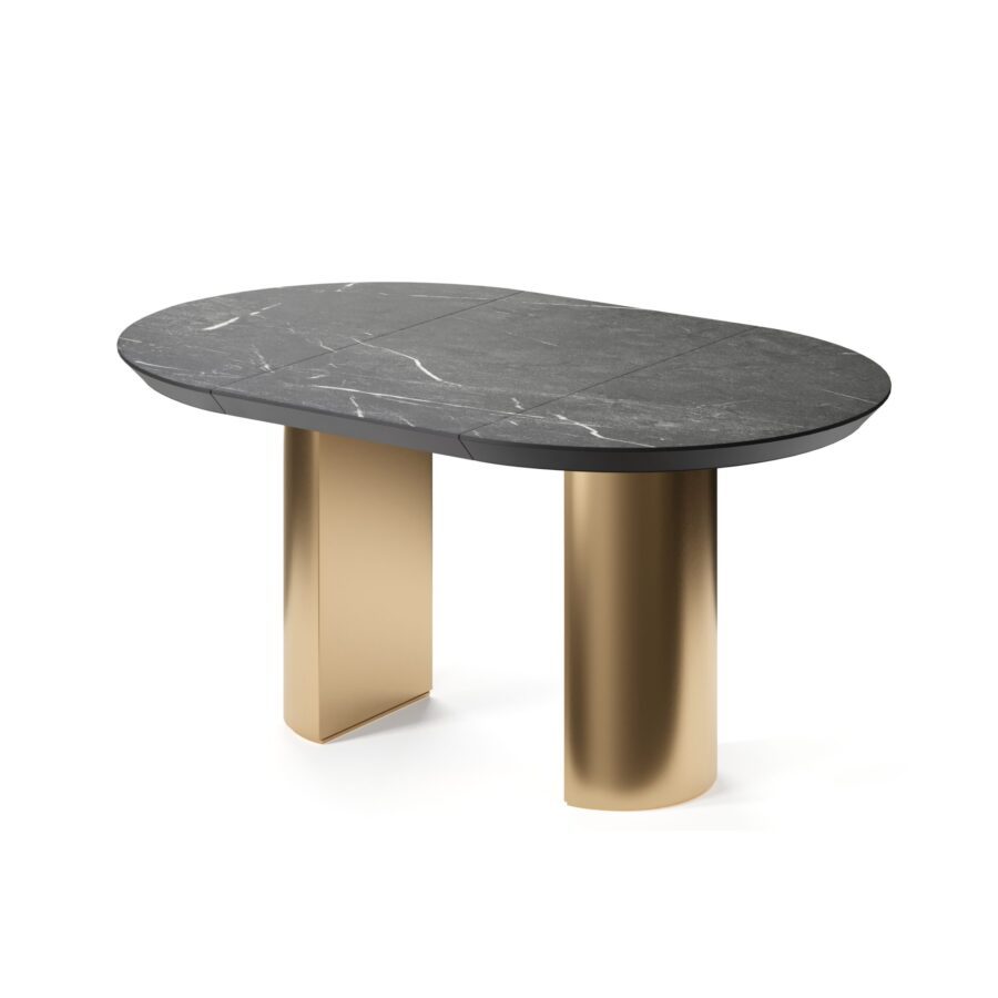 Extending table Anser in enamel: gold base, grey stone tabletop — photo 4
