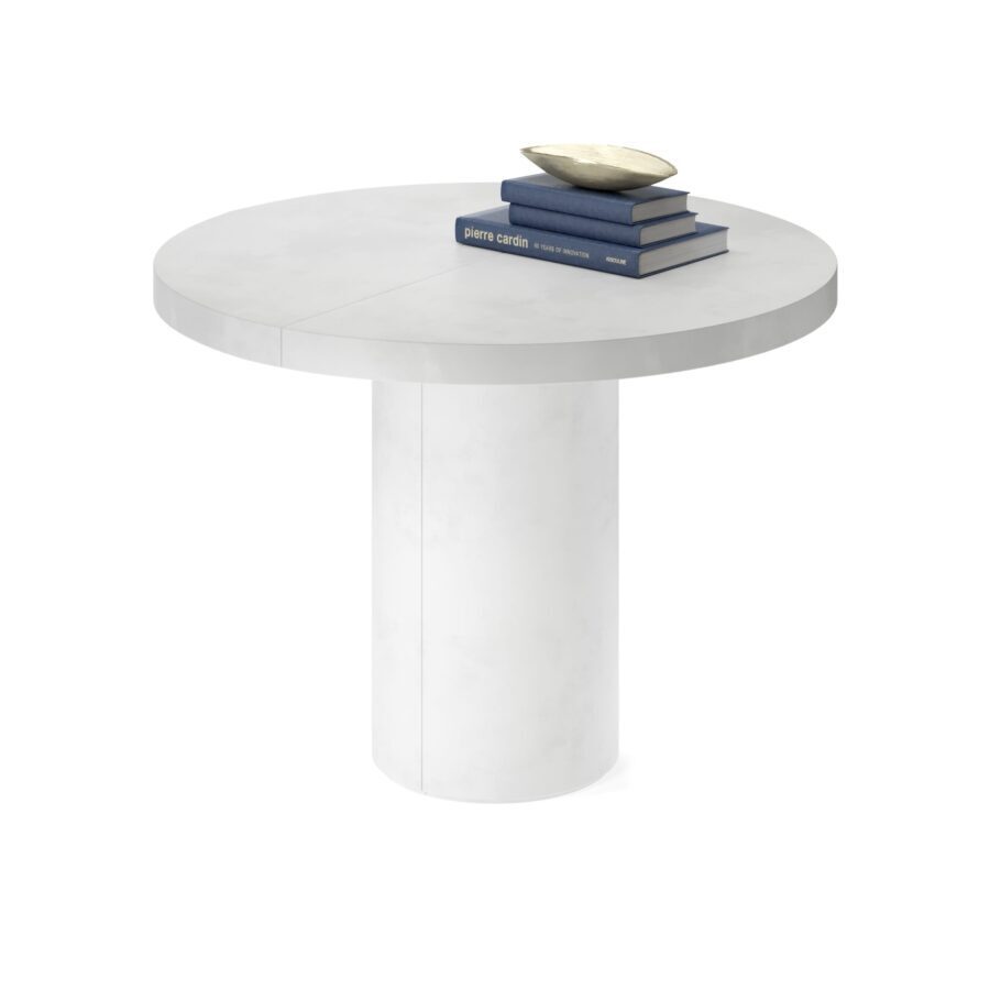 Avior extendable table in enamel: white base, concrete tabletop