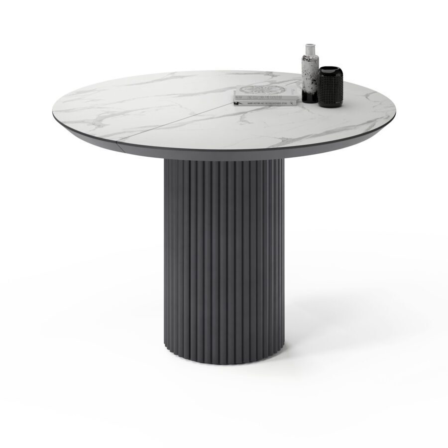 Extending table Botein in enamel: graphite base, white marble tabletop