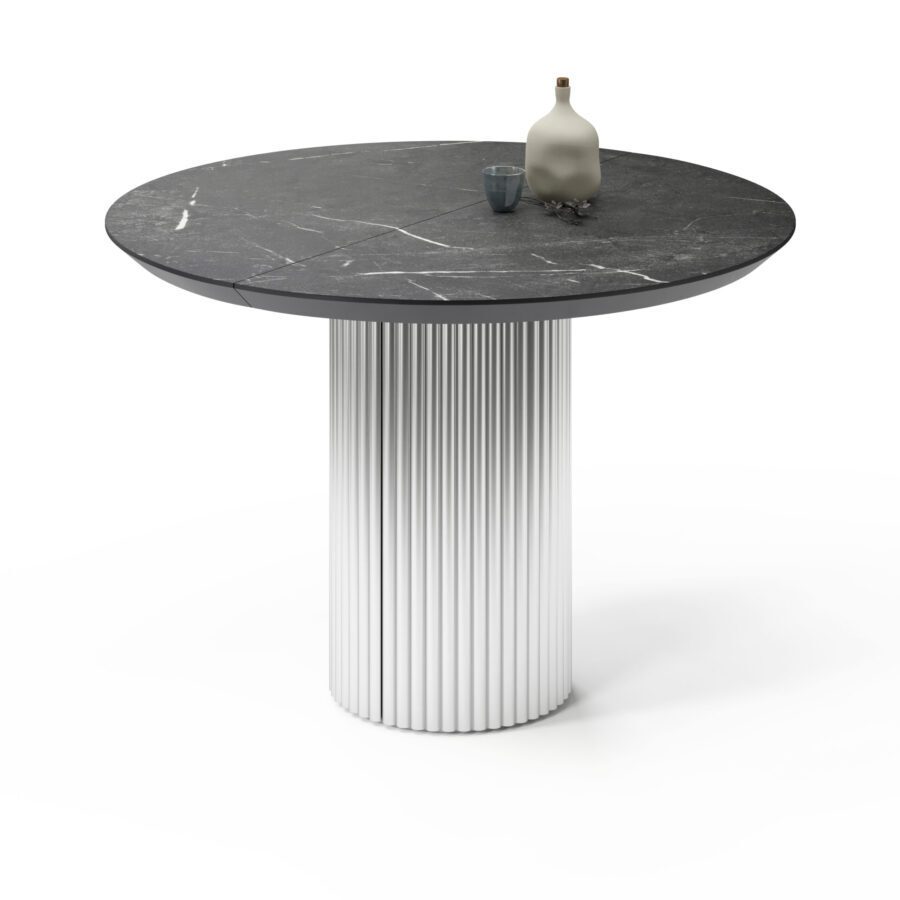 Extending table Botein in enamel: white base, black marble tabletop