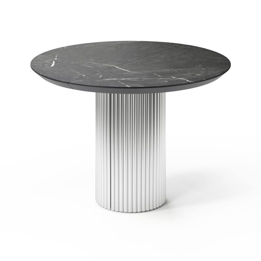 Extending table Botein in enamel: white base, black marble tabletop — photo 3