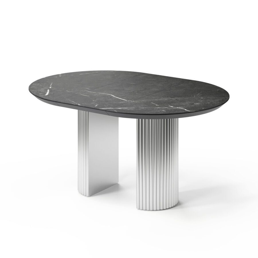 Extending table Botein in enamel: white base, black marble tabletop — photo 4
