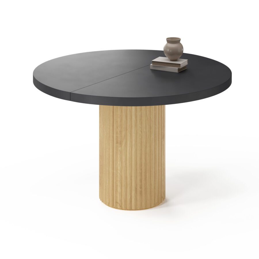 Dalim Extendable Table in Knotless Oak, Graphite Tabletop