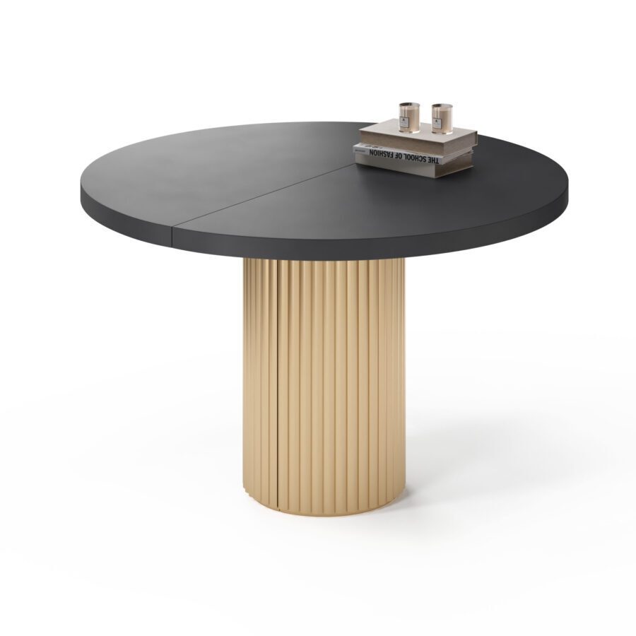 Dalim Extendable Table in Enamel: gold base, black tabletop