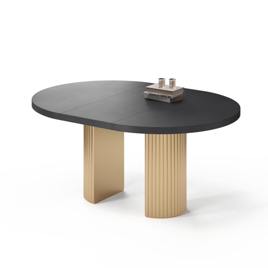 Dalim Extendable Table in Enamel: gold base, black tabletop — photo 2