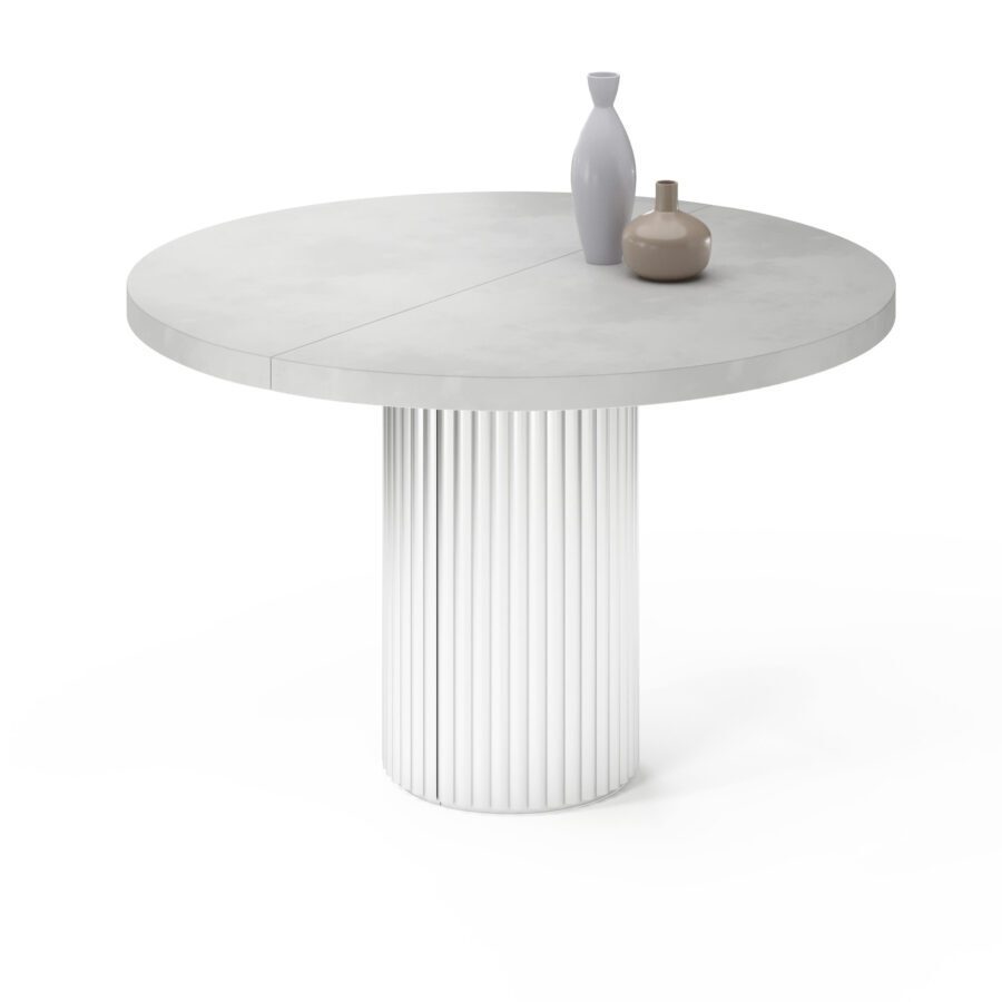 Dalim Extendable Table in Enamel: white base, concrete tabletop