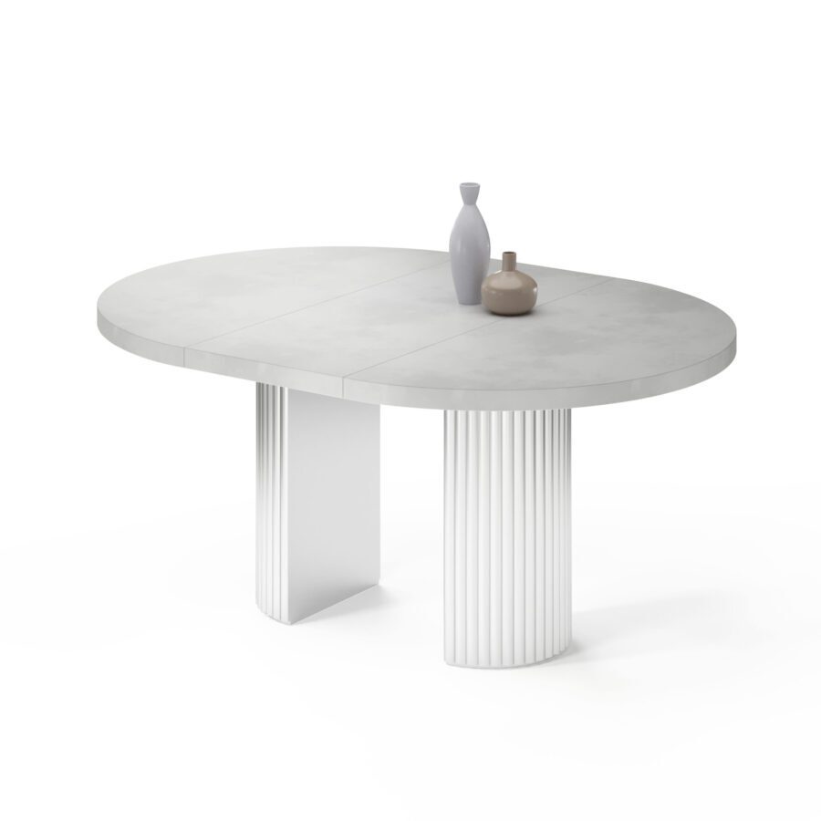 Dalim Extendable Table in Enamel: white base, concrete tabletop — photo 2