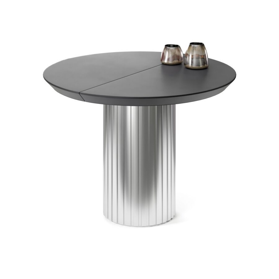 Dors Extendable Table in Enamel: silver base, graphite tabletop