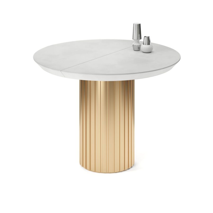 Dors Extendable Table in Enamel: gold base, concrete tabletop