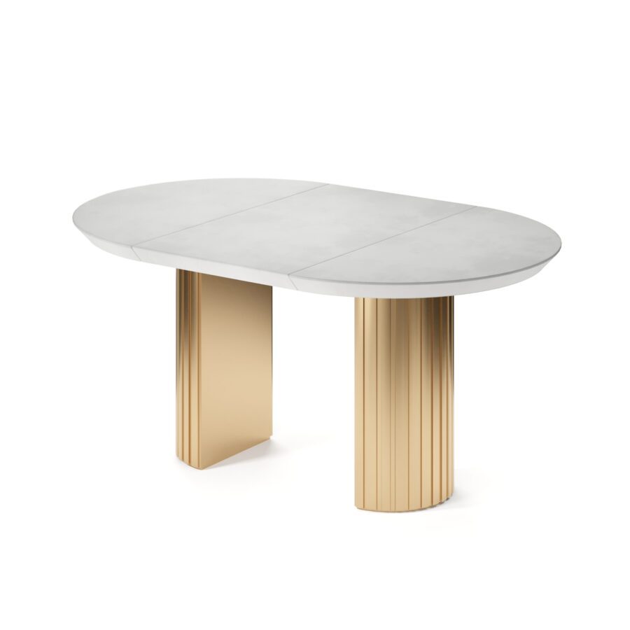 Dors Extendable Table in Enamel: gold base, concrete tabletop — photo 4