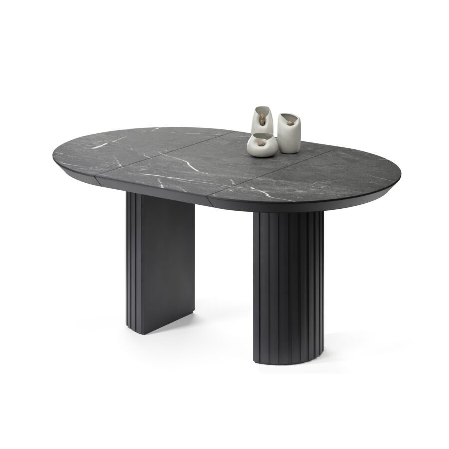 Dors Extendable Table in Enamel: graphite base, black marble tabletop — photo 2