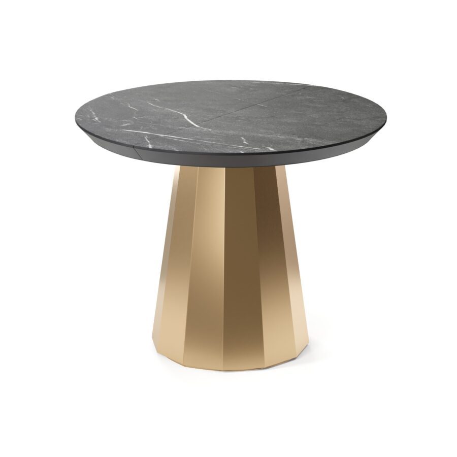 Favaris extendable table in enamel: gold base, black marble tabletop — photo 3