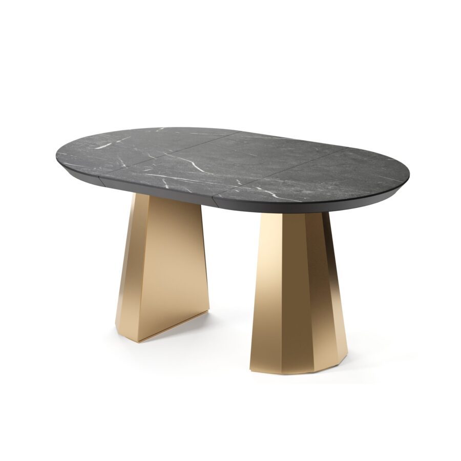 Favaris extendable table in enamel: gold base, black marble tabletop — photo 4