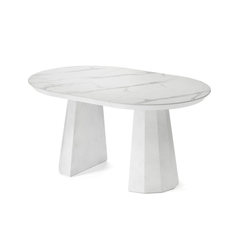 Favaris extendable table in enamel: white base, white marble tabletop — photo 4