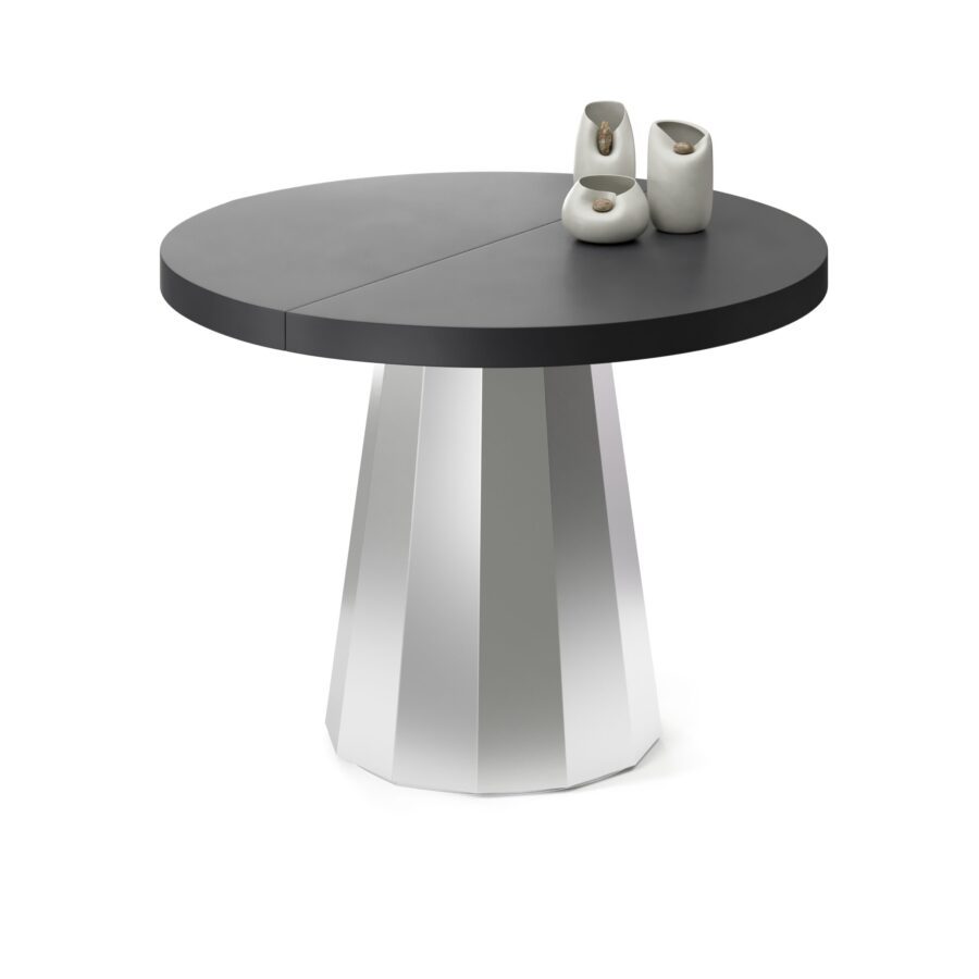Khatisa extendable table in enamel: silver base, graphite tabletop