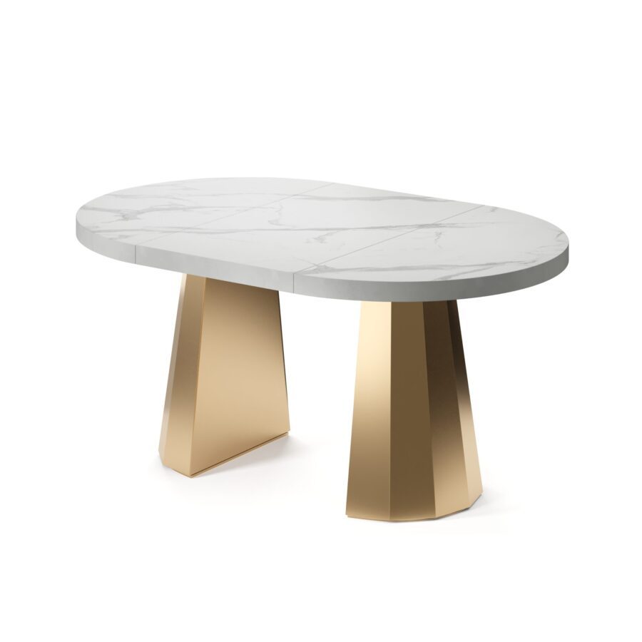 Khatisa extendable table in enamel: gold base, white marble tabletop — photo 4