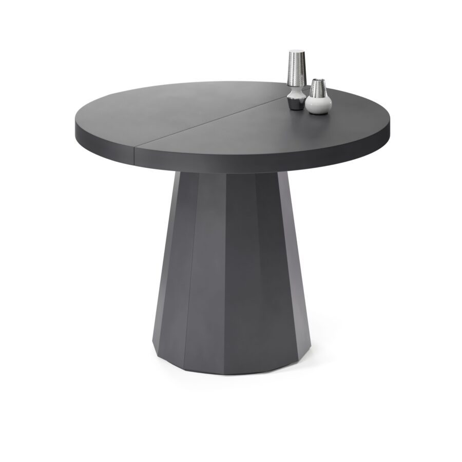 Khatisa extendable table in enamel: graphite base, graphite tabletop