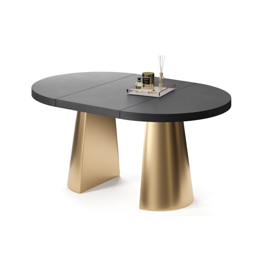 Kastra Extendable Table in Enamel: gold base, black tabletop — photo 2