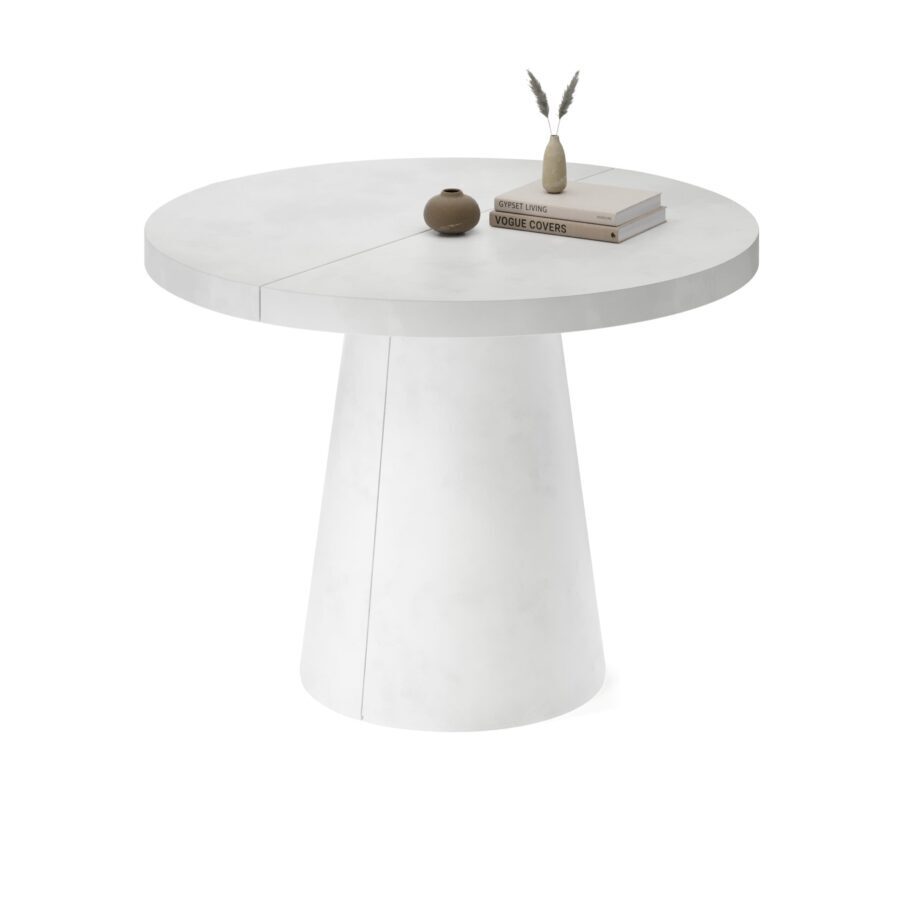 Kastra Extendable Table in Enamel: white base, white tabletop