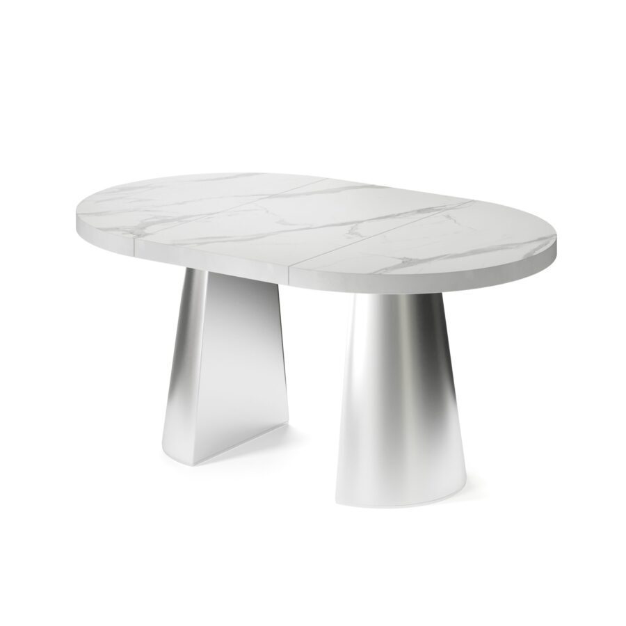Kastra Extendable Table in Enamel: silver base, white marble tabletop — photo 4