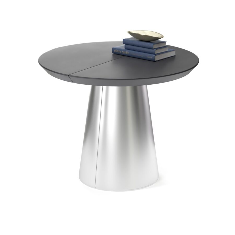 Kastula Extendable Table in Enamel: silver base, graphite tabletop